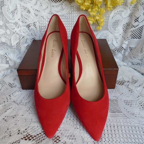 Essex Lane Shoes - Essex Lane Deanna Gold-Trim Chunky Heels Leather